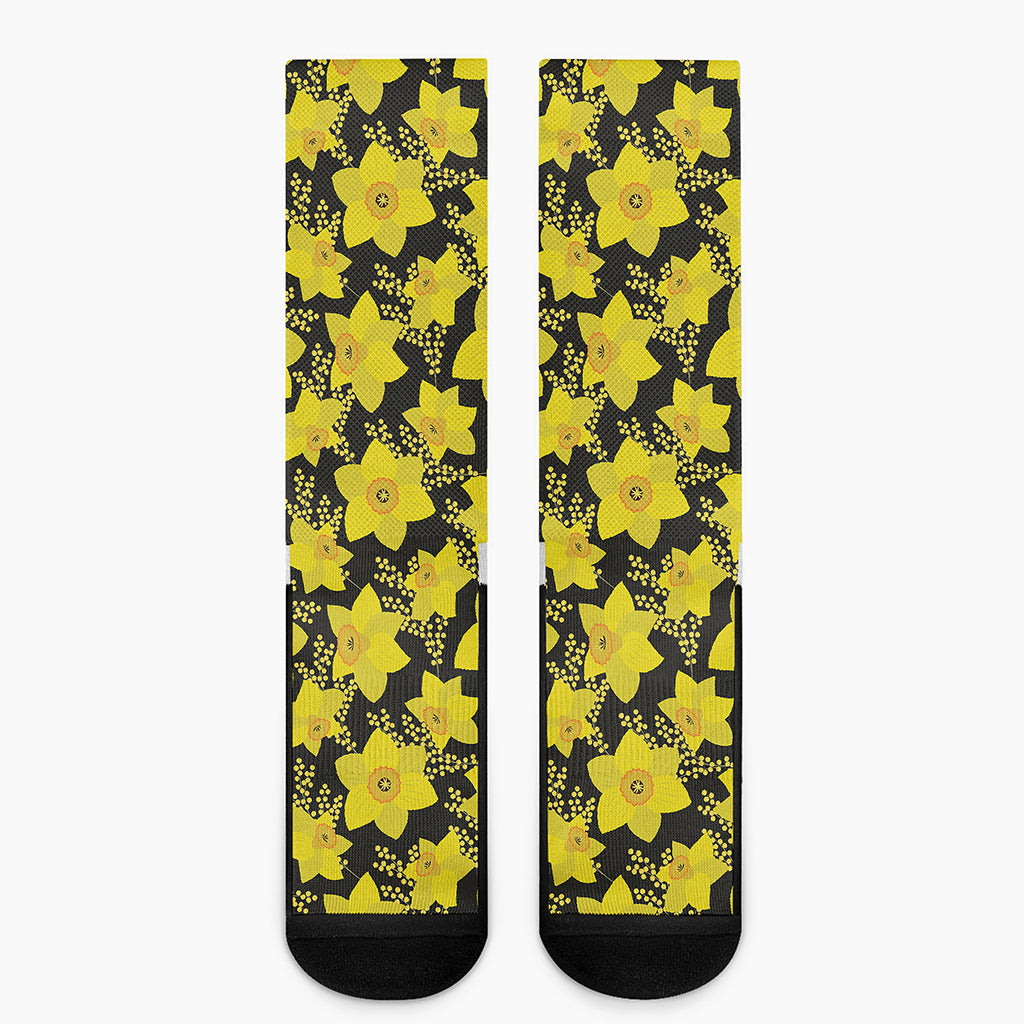 Daffodil And Mimosa Pattern Print Crew Socks