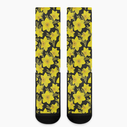 Daffodil And Mimosa Pattern Print Crew Socks