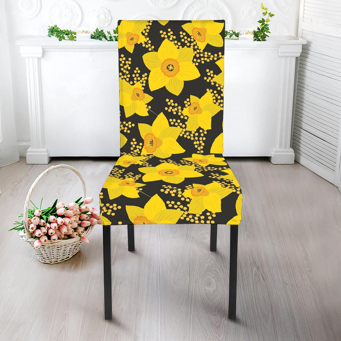 Daffodil And Mimosa Pattern Print Dining Chair Slipcover
