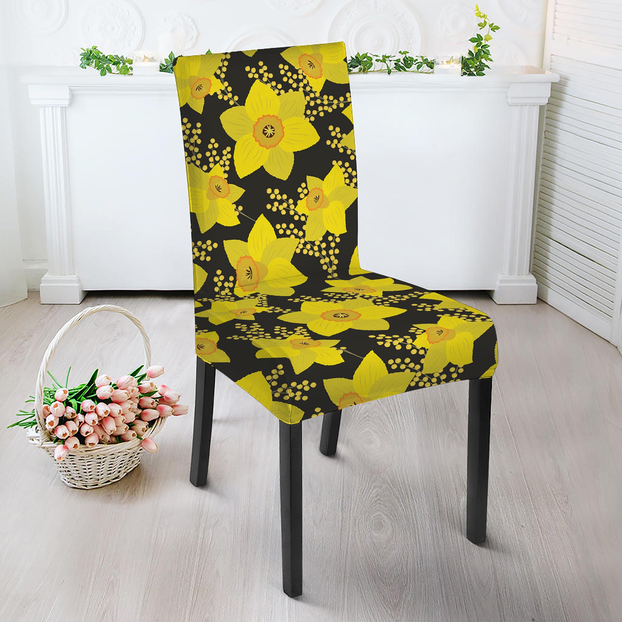 Daffodil And Mimosa Pattern Print Dining Chair Slipcover