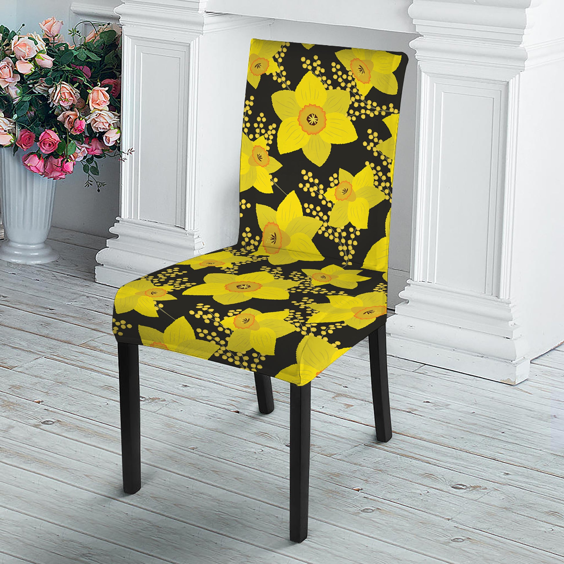 Daffodil And Mimosa Pattern Print Dining Chair Slipcover