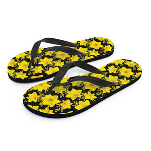 Daffodil And Mimosa Pattern Print Flip Flops