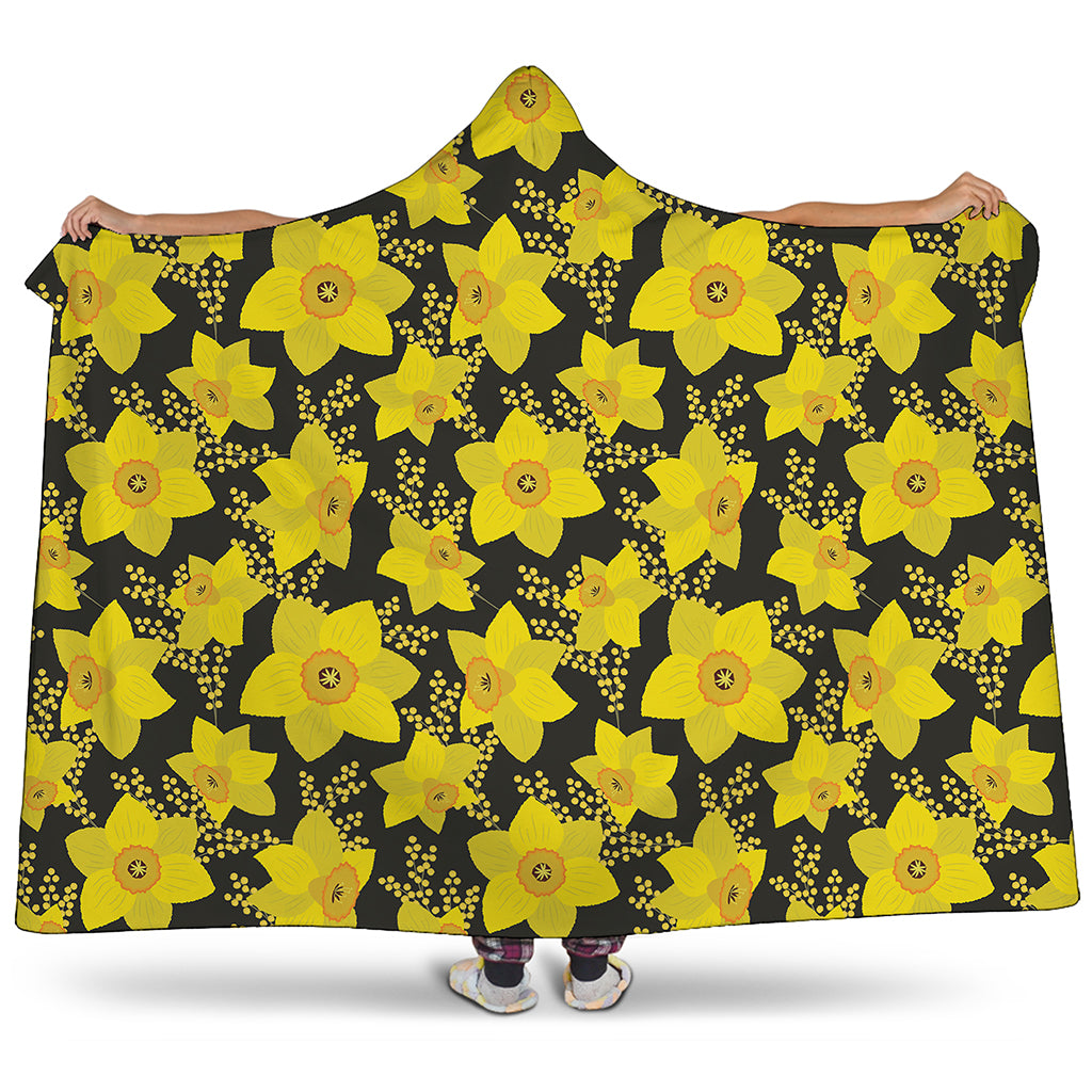 Daffodil And Mimosa Pattern Print Hooded Blanket