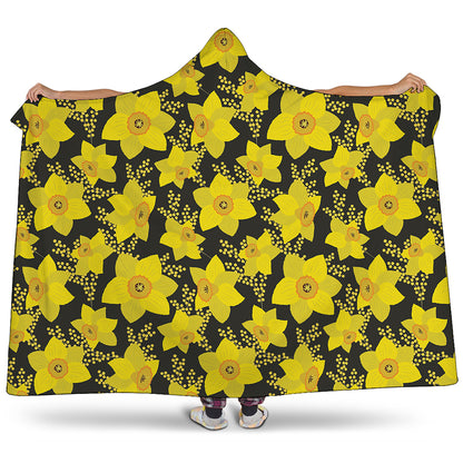 Daffodil And Mimosa Pattern Print Hooded Blanket