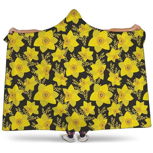 Daffodil And Mimosa Pattern Print Hooded Blanket