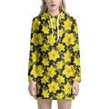 Daffodil And Mimosa Pattern Print Pullover Hoodie Dress