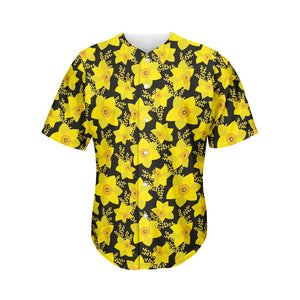 Daffodil And Mimosa Pattern Print Men's Baseball Jersey