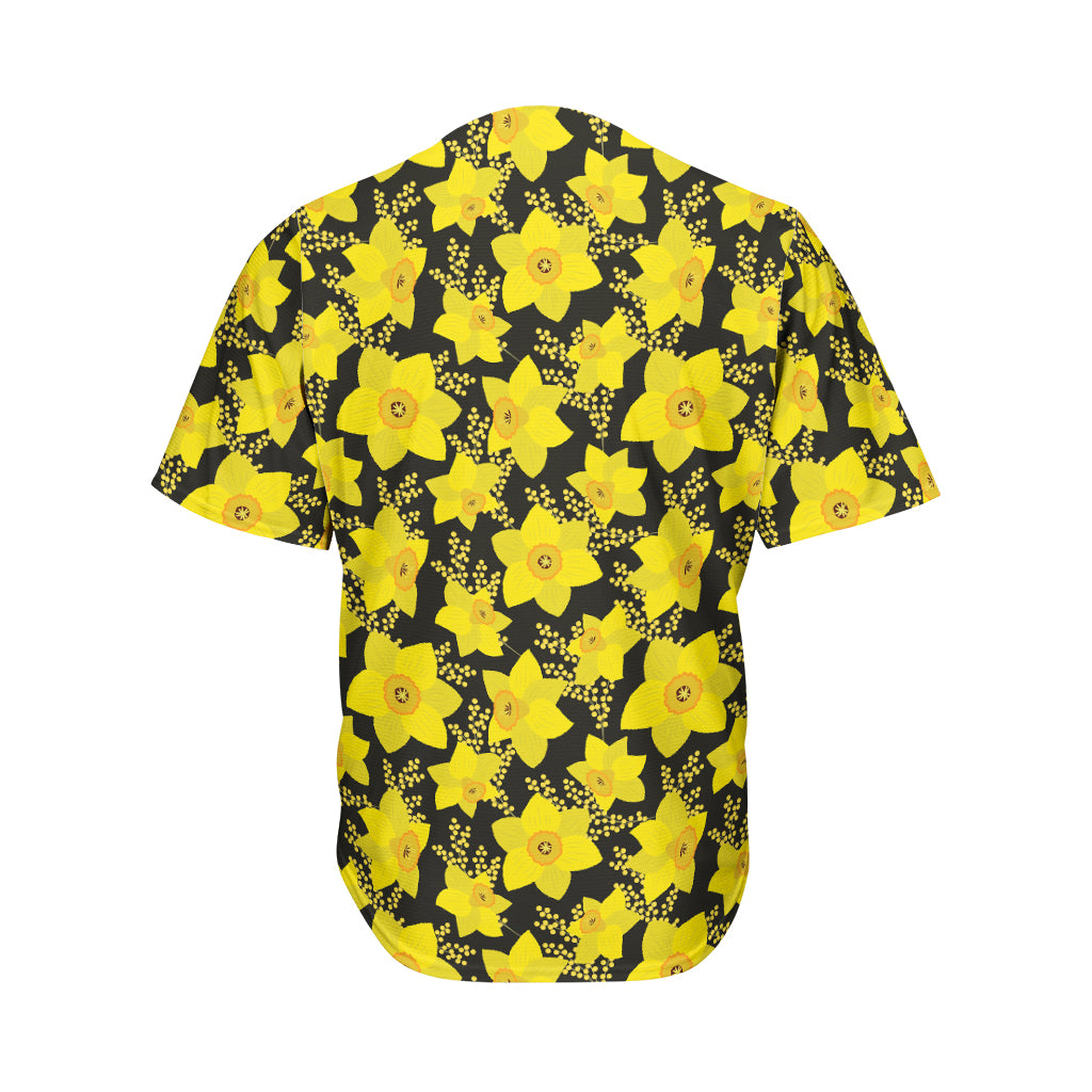 Daffodil And Mimosa Pattern Print Men's Baseball Jersey