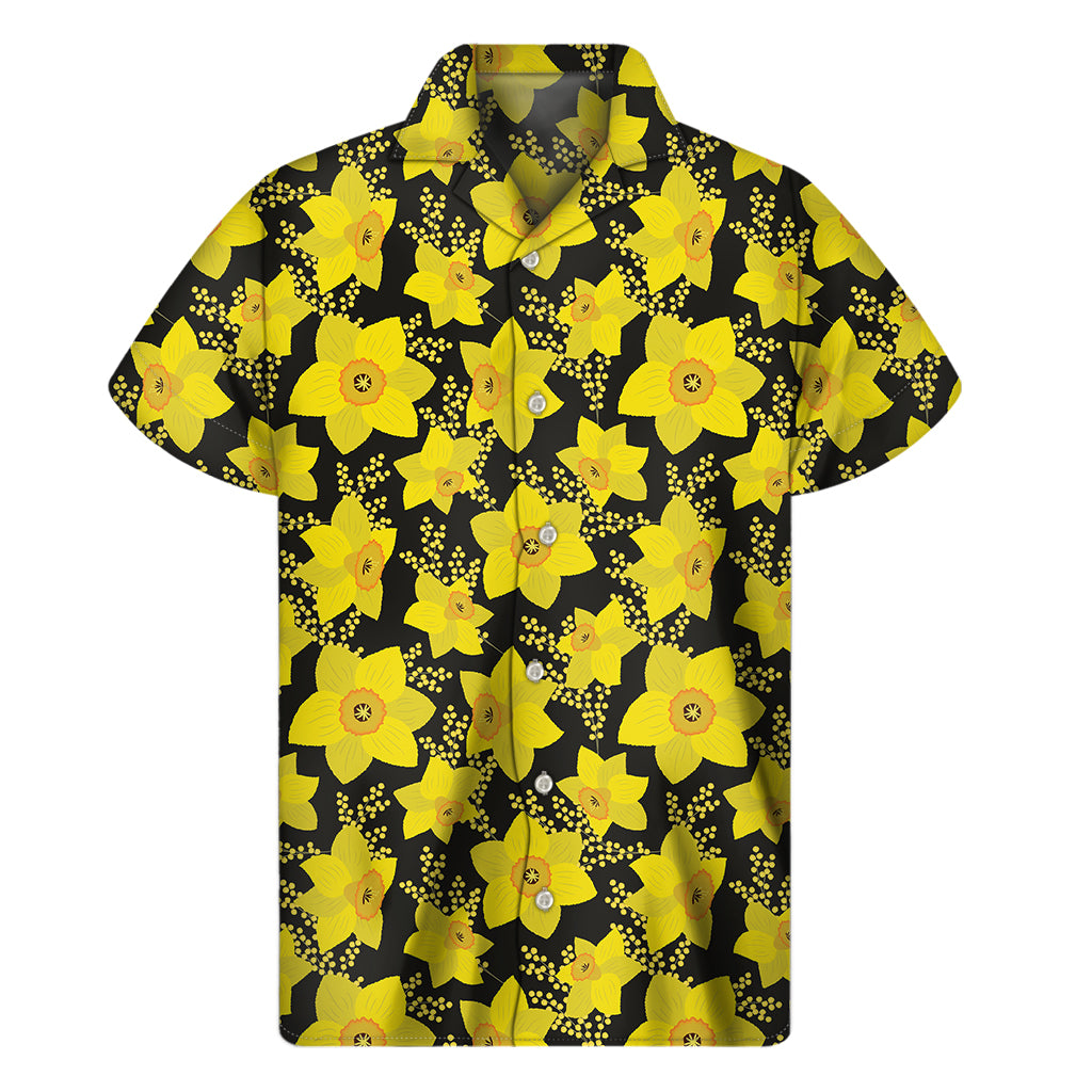 Daffodil And Mimosa Pattern Print Men's Short Sleeve Shirt