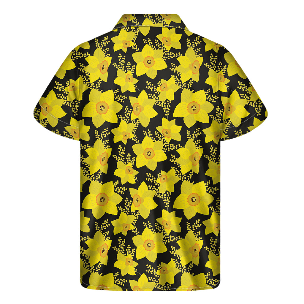 Daffodil And Mimosa Pattern Print Men's Short Sleeve Shirt