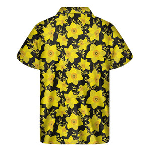 Daffodil And Mimosa Pattern Print Men's Short Sleeve Shirt