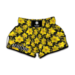 Daffodil And Mimosa Pattern Print Muay Thai Boxing Shorts