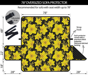 Daffodil And Mimosa Pattern Print Oversized Sofa Protector