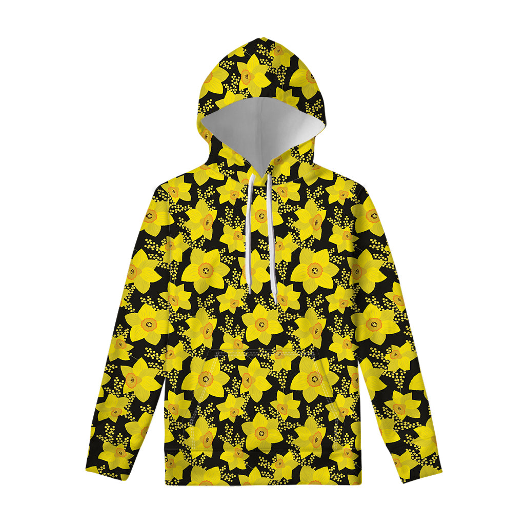 Daffodil And Mimosa Pattern Print Pullover Hoodie