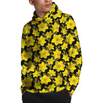 Daffodil And Mimosa Pattern Print Pullover Hoodie