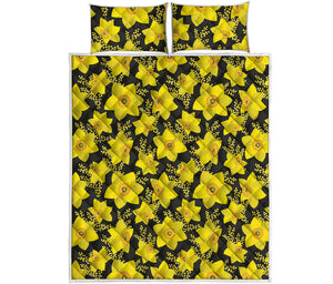 Daffodil And Mimosa Pattern Print Quilt Bed Set