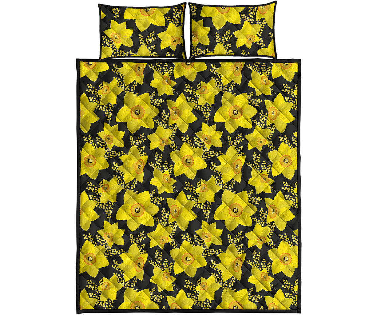 Daffodil And Mimosa Pattern Print Quilt Bed Set