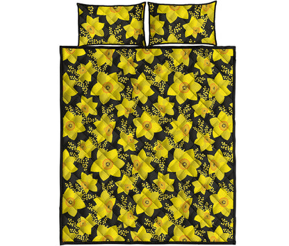 Daffodil And Mimosa Pattern Print Quilt Bed Set
