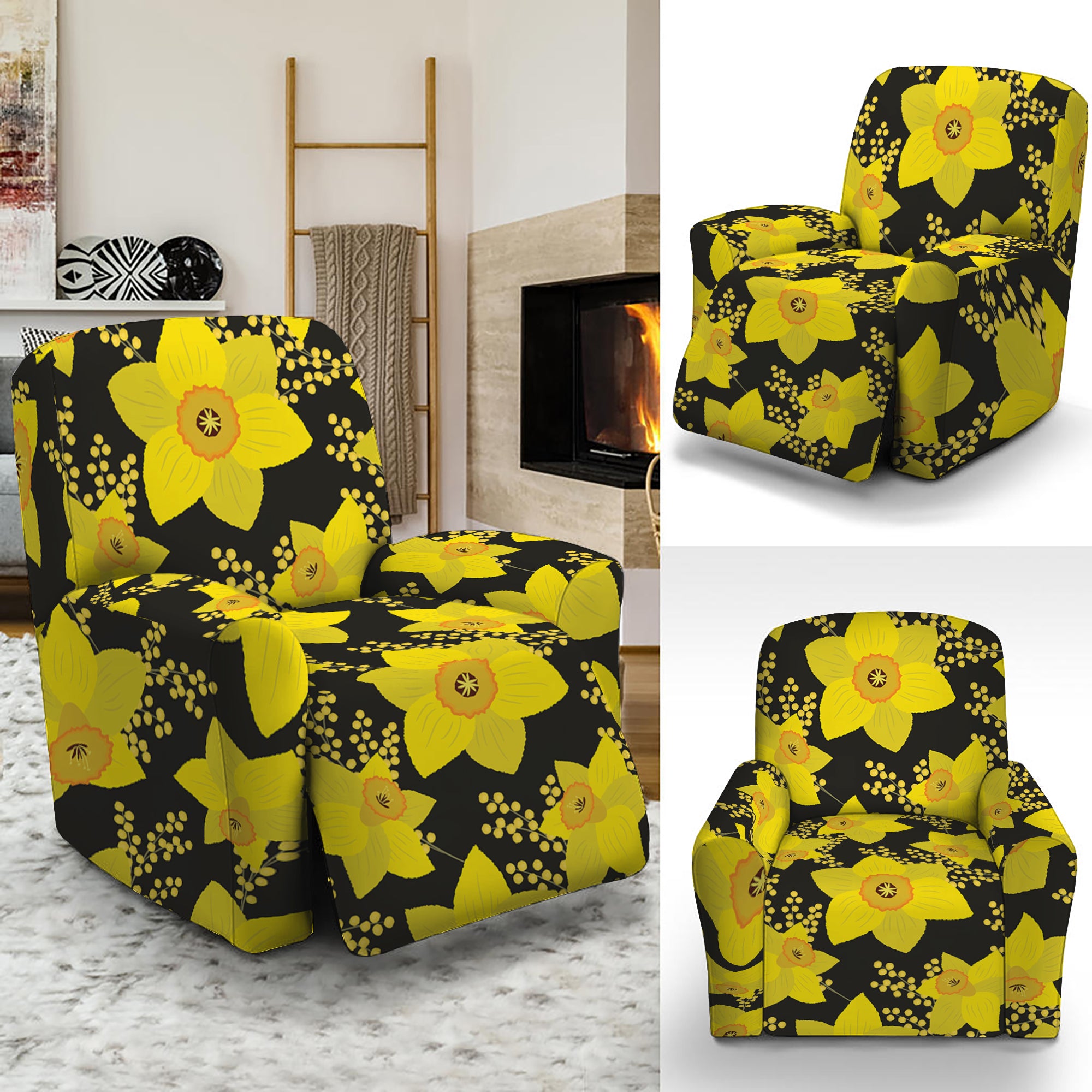 Daffodil And Mimosa Pattern Print Recliner Slipcover