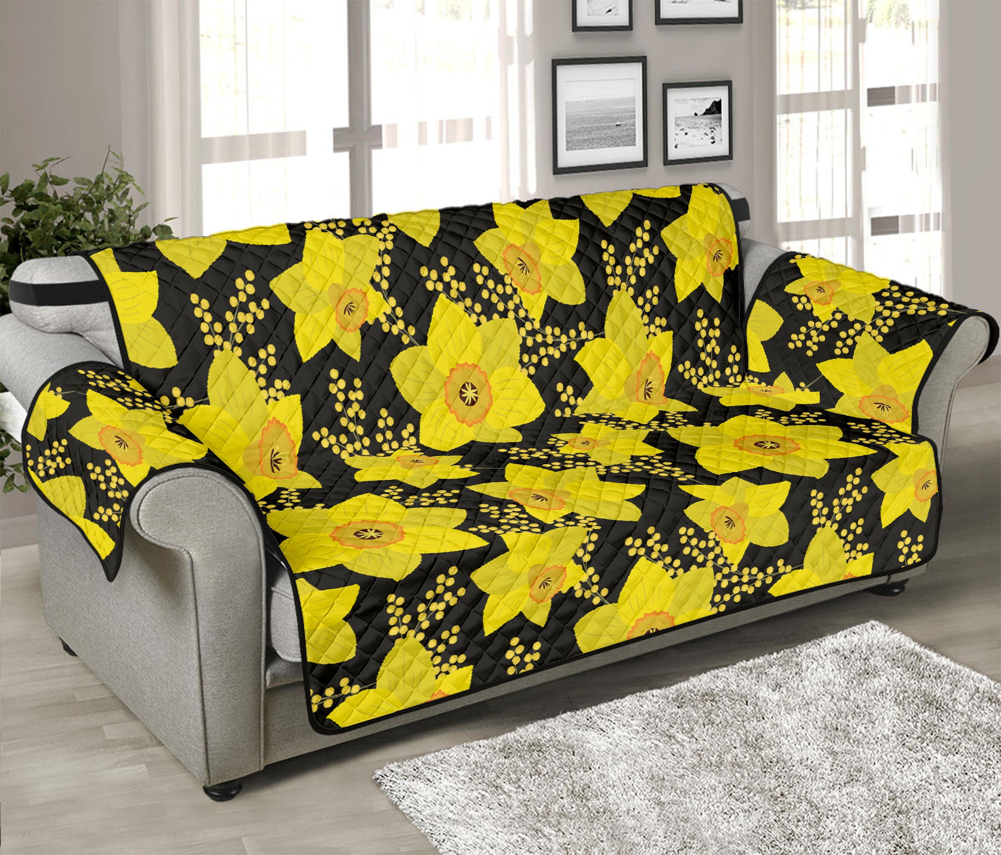 Daffodil And Mimosa Pattern Print Sofa Protector