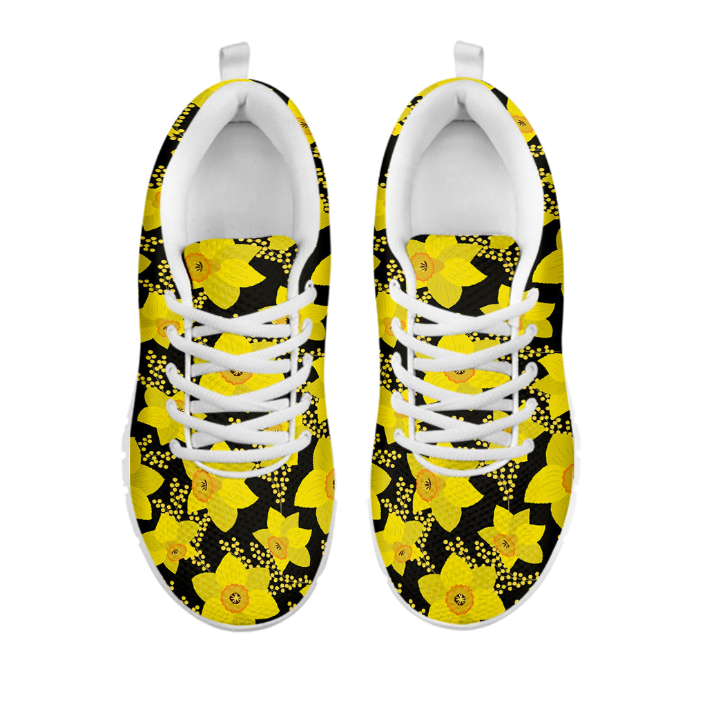 Daffodil And Mimosa Pattern Print White Sneakers