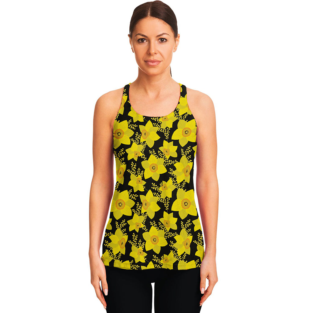 Daffodil And Mimosa Pattern Print Women's Racerback Tank Top