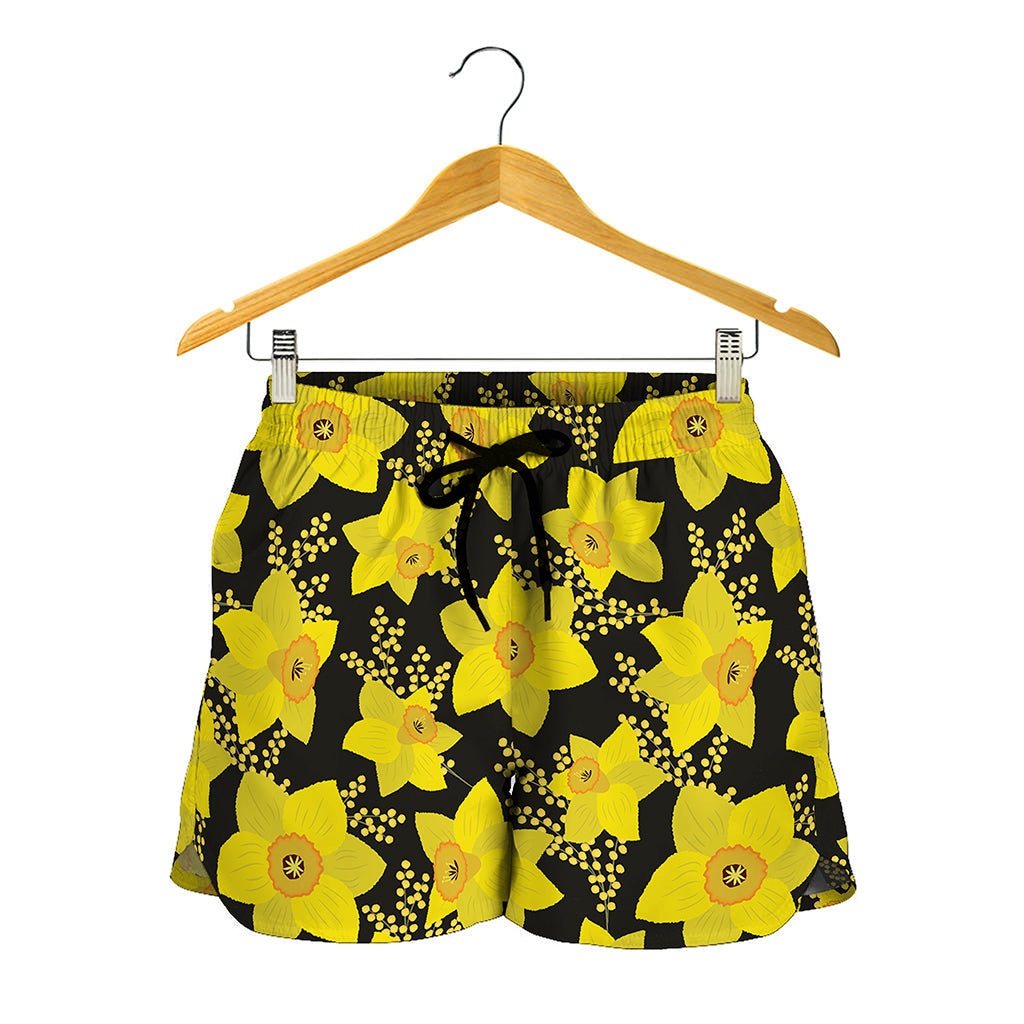 Daffodil And Mimosa Pattern Print Women's Shorts