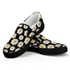 Daisy Flower Pattern Print Black Slip On Shoes