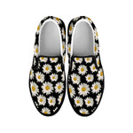 Daisy Flower Pattern Print Black Slip On Shoes