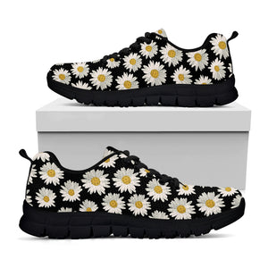 Daisy Flower Pattern Print Black Sneakers