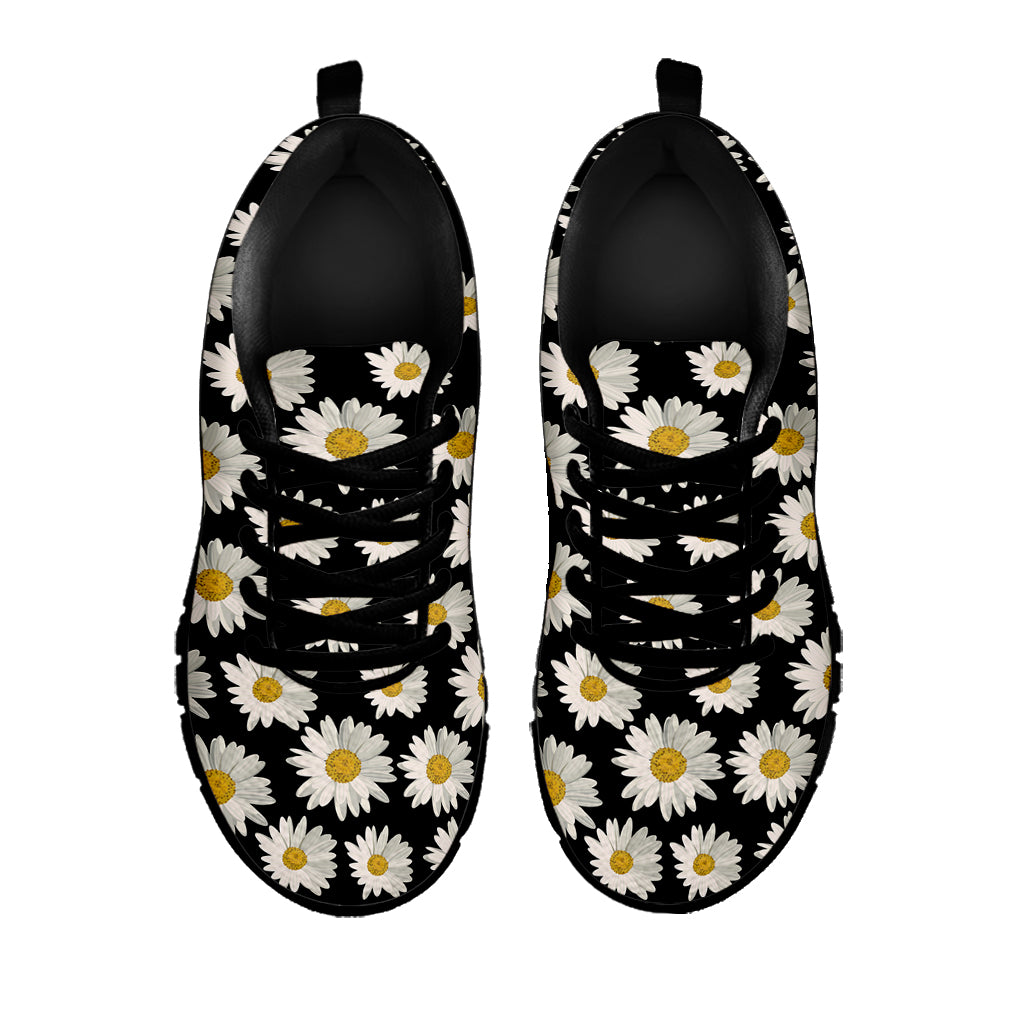 Daisy Flower Pattern Print Black Sneakers