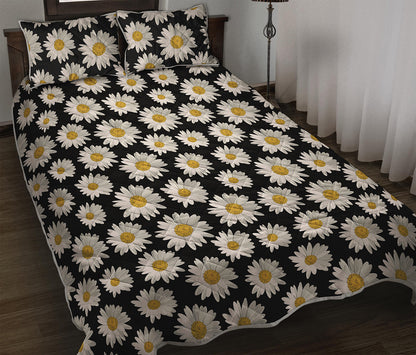 Daisy Flower Pattern Print Quilt Bed Set
