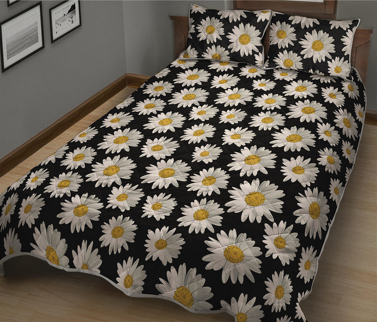 Daisy Flower Pattern Print Quilt Bed Set
