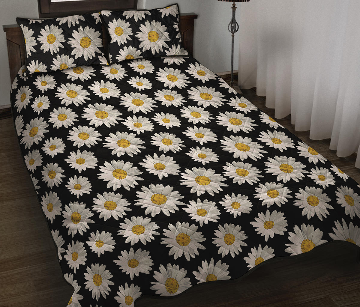 Daisy Flower Pattern Print Quilt Bed Set