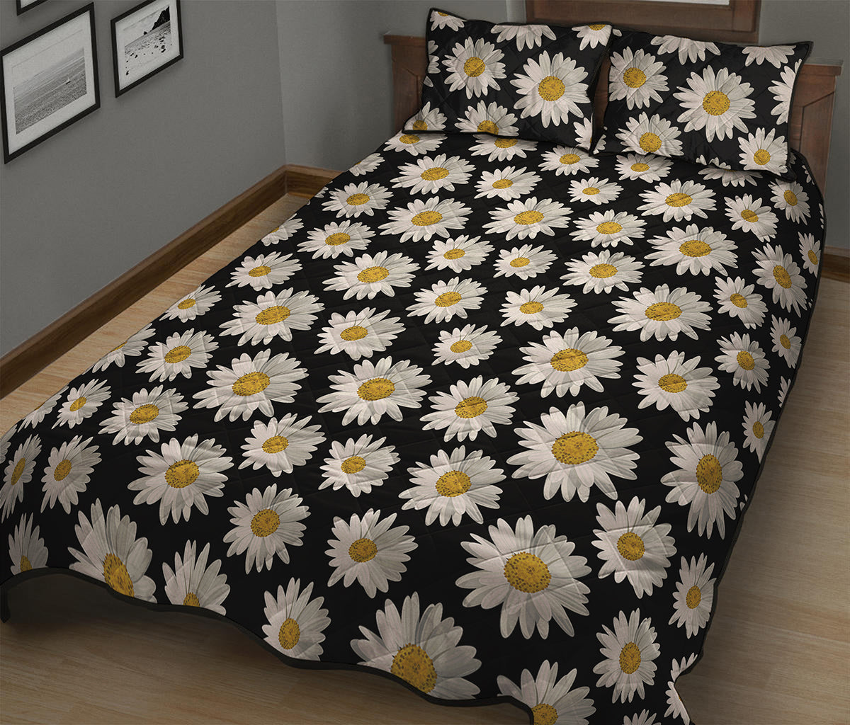 Daisy Flower Pattern Print Quilt Bed Set