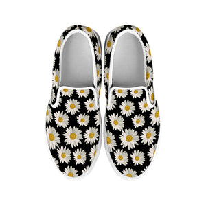 Daisy Flower Pattern Print White Slip On Shoes