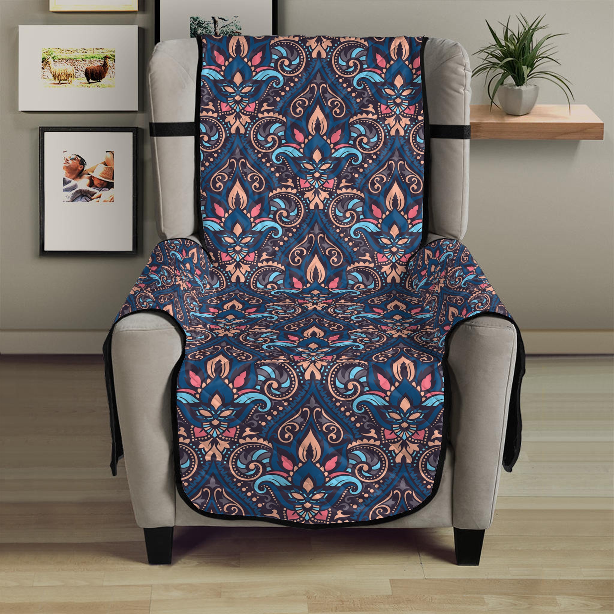 Damask Boho Pattern Print Armchair Protector