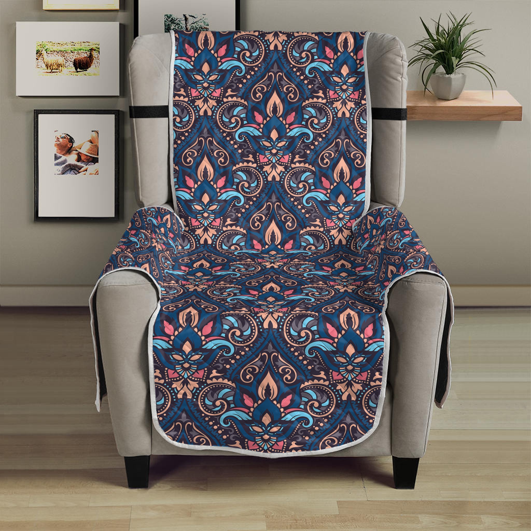 Damask Boho Pattern Print Armchair Protector