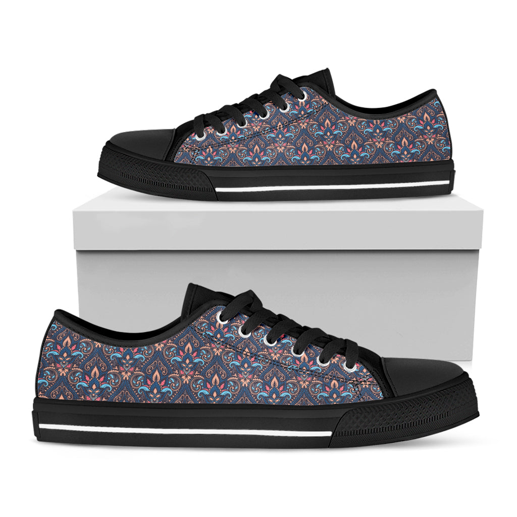 Damask Boho Pattern Print Black Low Top Shoes