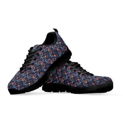 Damask Boho Pattern Print Black Sneakers