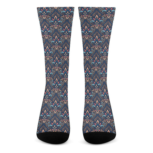 Damask Boho Pattern Print Crew Socks
