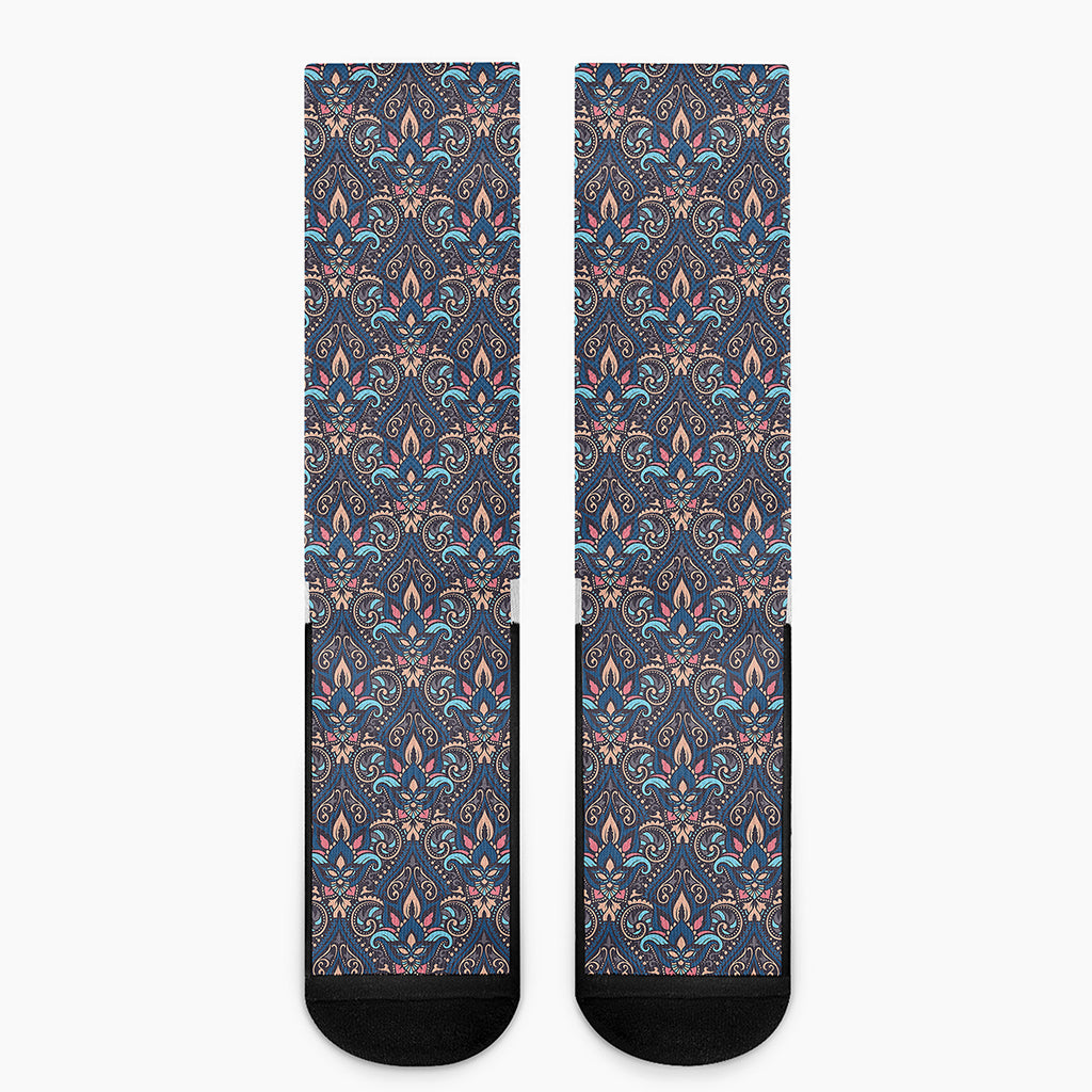 Damask Boho Pattern Print Crew Socks