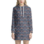 Damask Boho Pattern Print Hoodie Dress