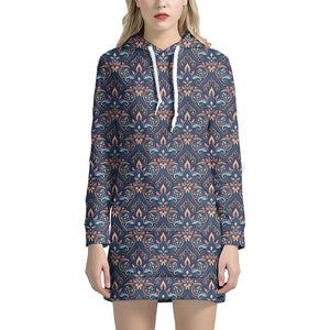 Damask Boho Pattern Print Hoodie Dress