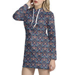 Damask Boho Pattern Print Hoodie Dress