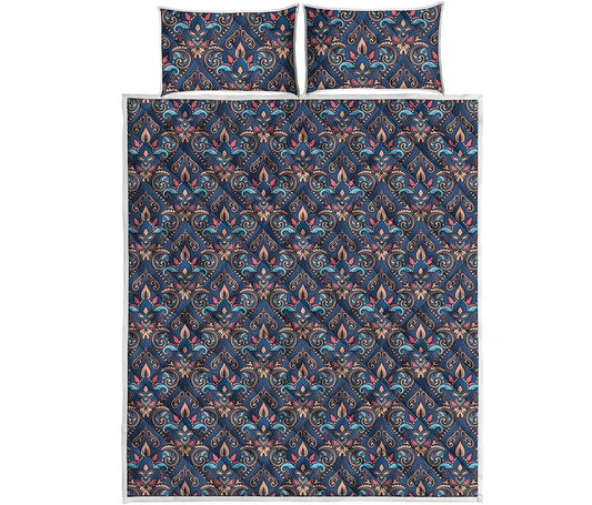 Damask Boho Pattern Print Quilt Bed Set