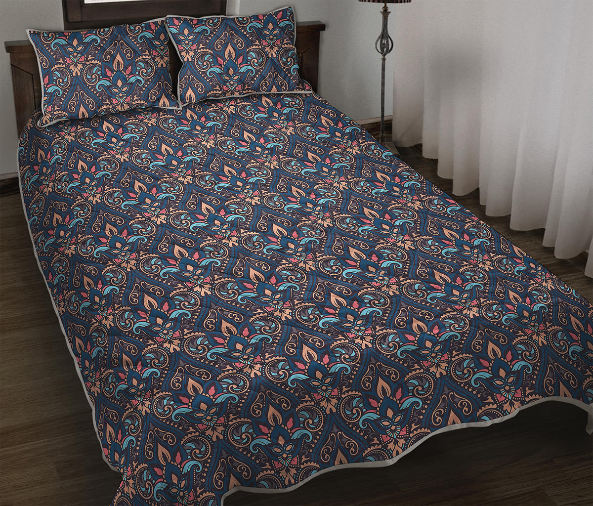 Damask Boho Pattern Print Quilt Bed Set