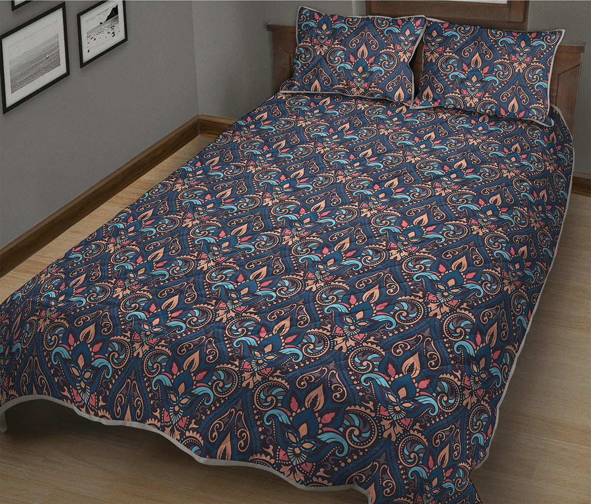 Damask Boho Pattern Print Quilt Bed Set