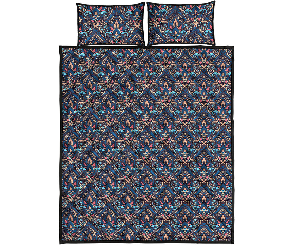 Damask Boho Pattern Print Quilt Bed Set