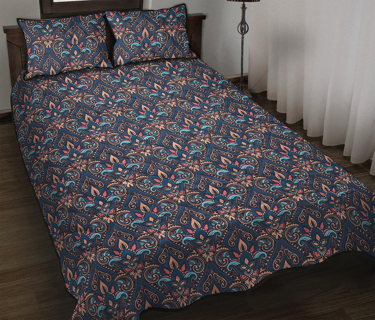 Damask Boho Pattern Print Quilt Bed Set